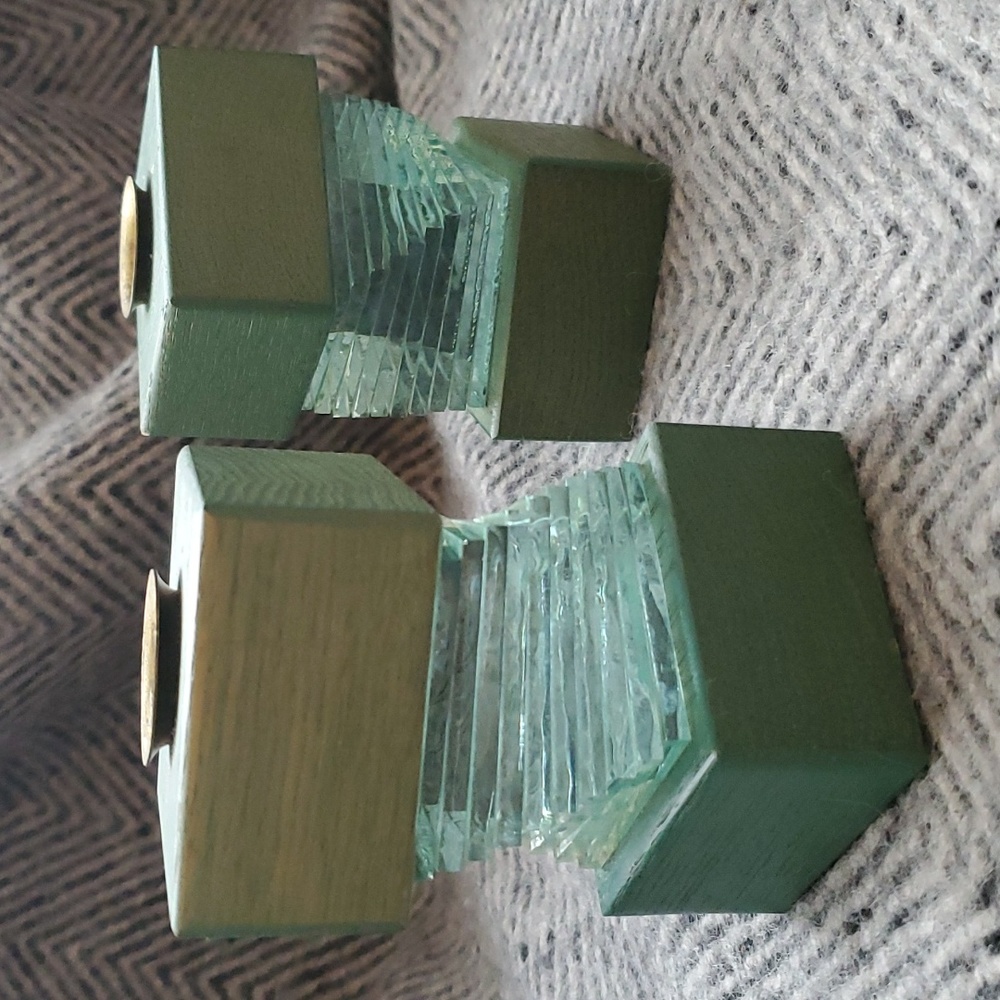 😸VTG Dec-Art Green Glass & Wood Candle Holders – Made in Quebec